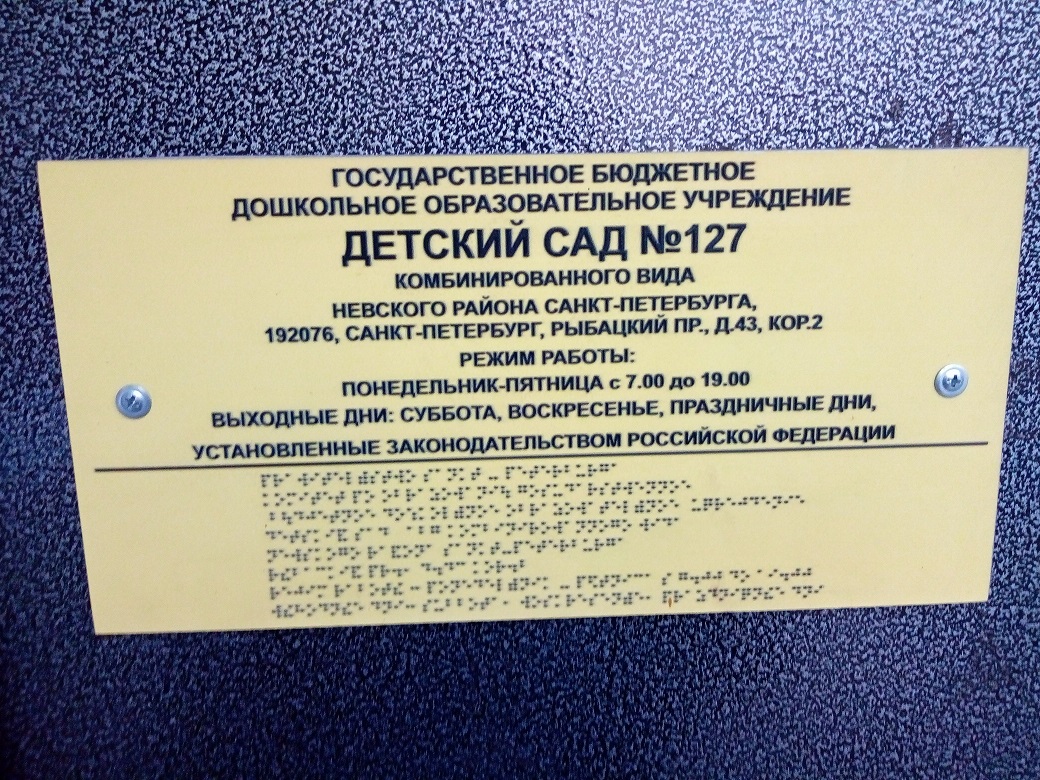 Государственное бюджетное дошкольное образовательное учреждение детский сад  № 127 Невского района Санкт-Петербурга - Доступная среда